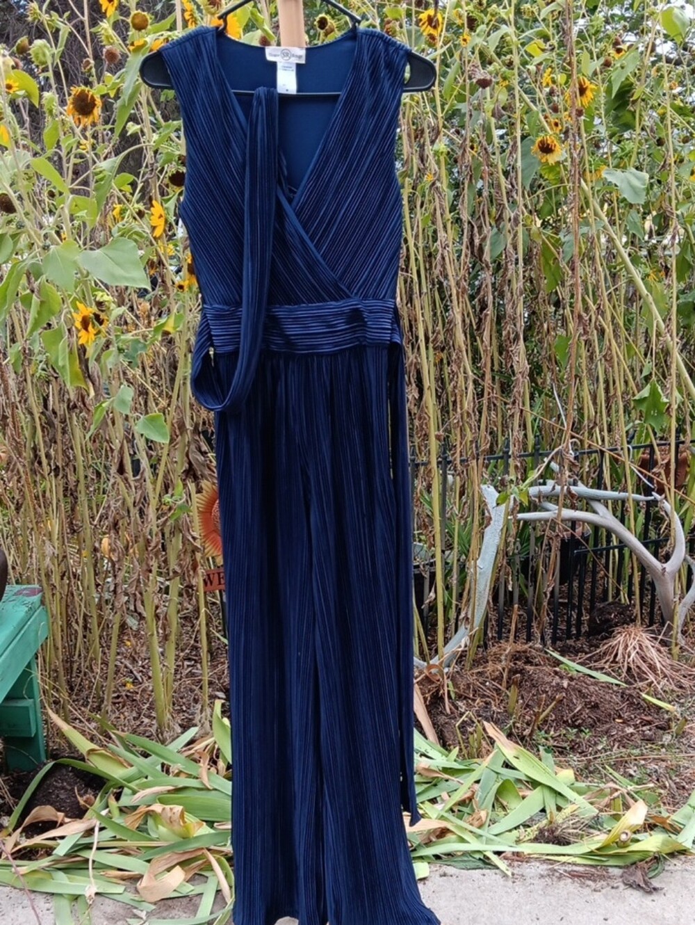Pleated Navy Blue Jump Suit by Sloane Rouge